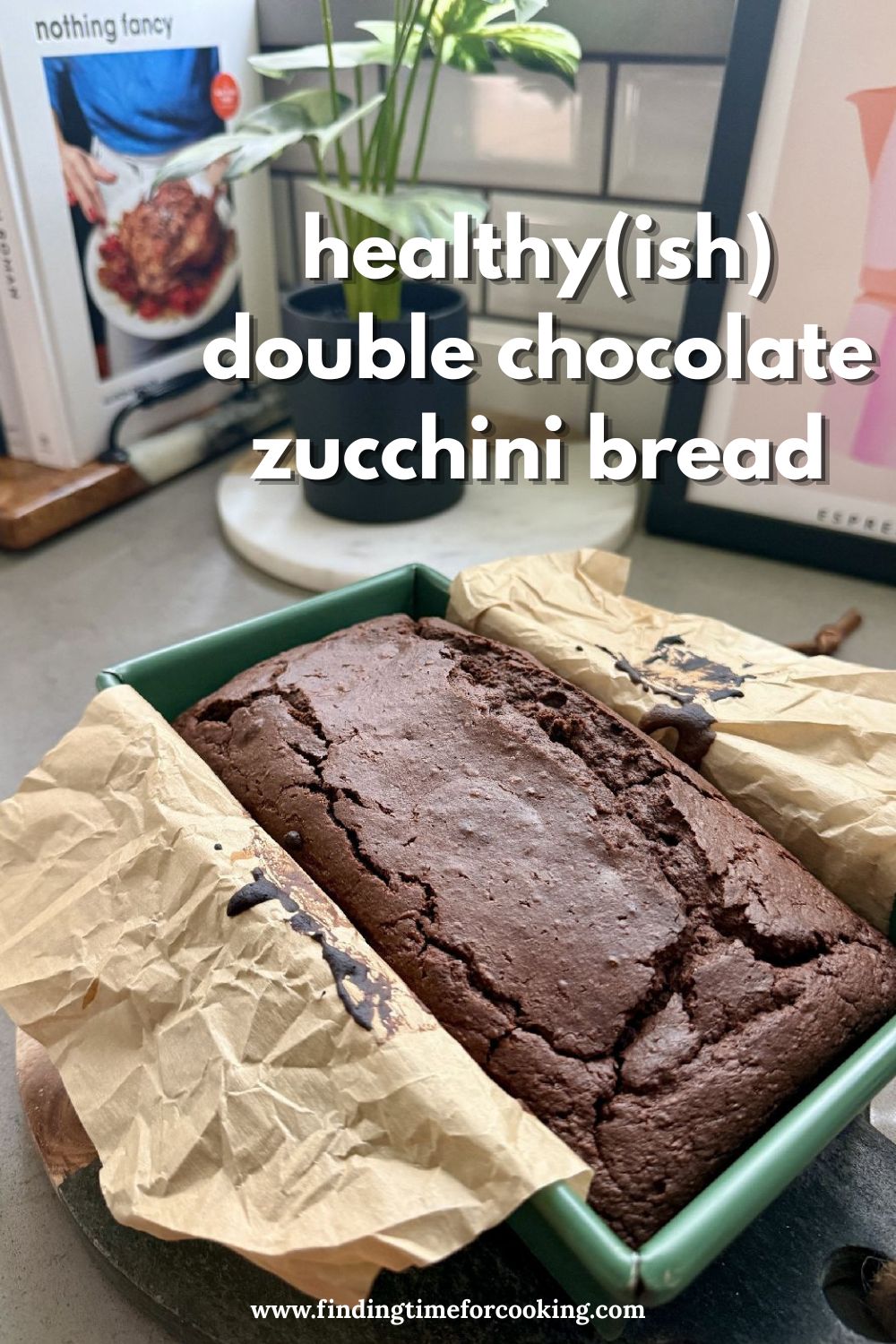 This double chocolate zucchini bread is easy, delicious, and surprisingly healthy.  It's the perfect way to use up all that late summer zucchini, and makes a healthy dessert or afternoon treat.  Chocolate chocolate chip zucchini bread (almost cake).  #zucchinibread #chocolate #bread #healthydesserts 