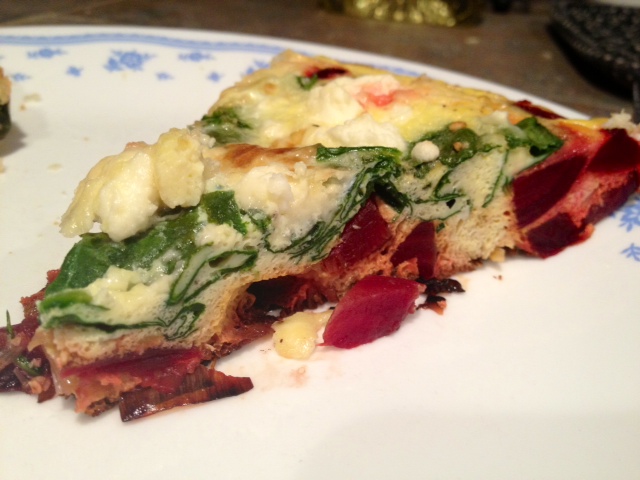 Feta, Leek, & Beet Frittata | This easy egg casserole is a perfect vegetarian meal, full of vegetables and protein and an interesting flavor combo. A super easy weeknight meal or brunch. #frittata #beets #eggcasserole #vegetarian