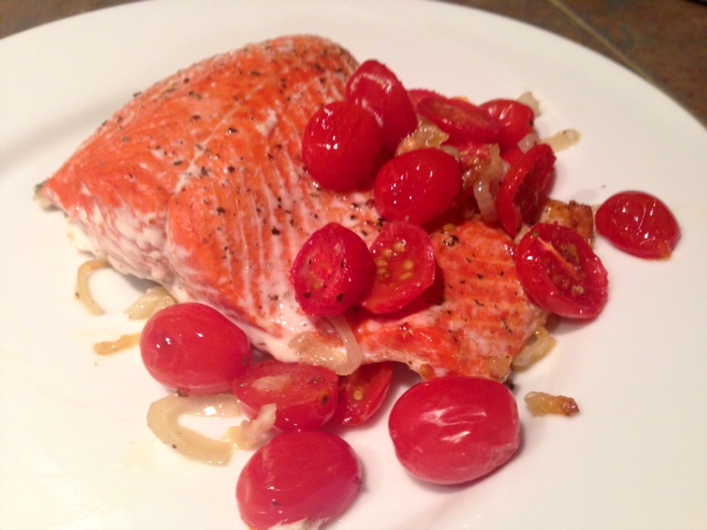 roasted salmon with shallots & tomatoes done