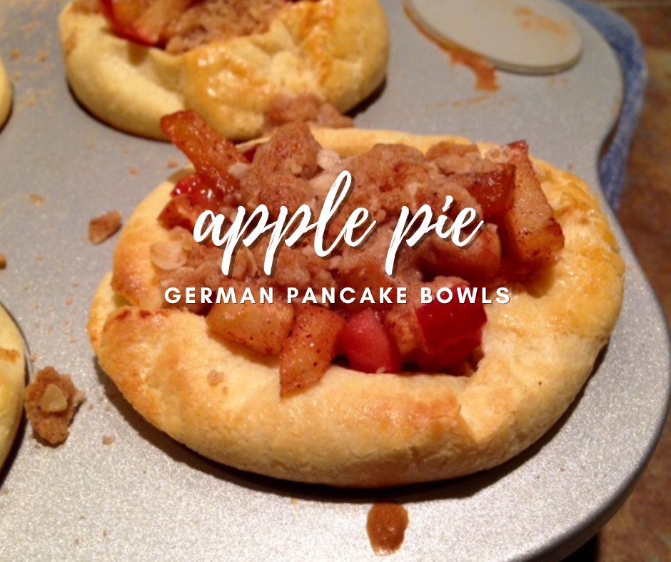 These delicious apple pie German pancake bowls are mini Dutch babies, an easy-yet-fancy brunch recipe that will wow your guests!