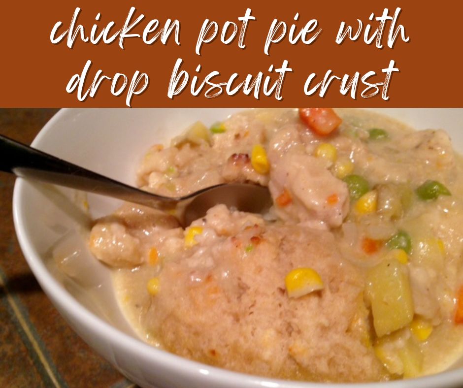 Chicken Pot Pie with Drop Biscuit Crust | This easy crockpot chicken pot pie is topped with a delicious drop biscuit crust, pure comfort food, a perfect weeknight meal during winter!