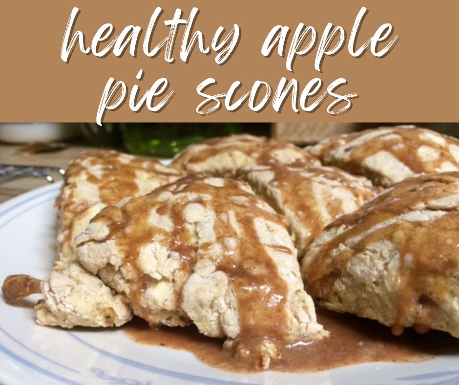 These super easy apple pie scones are delicious AND healthy...they shockingly don't use butter or cream, but are still moist & fluffy!