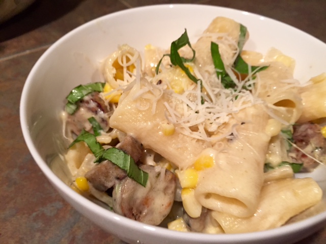 Creamy Sweet Corn & Chicken Sausage Pasta