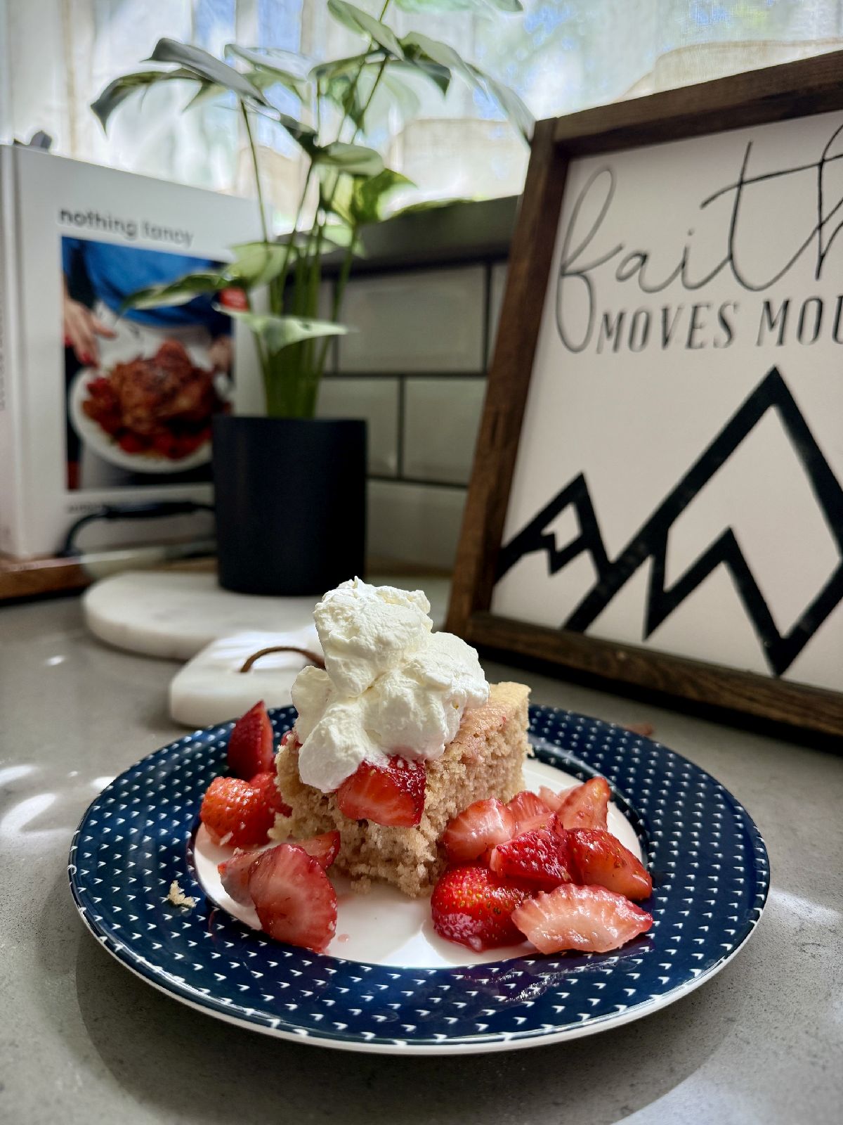 Perfect BBQ Dessert: Moist Heathy(ish) Strawberry Shortcake for a Group | This is the perfect recipe for strawberry shortcake that feeds a crowd--when you want to have the best summer dessert but not make time-consuming individual desserts. I've made some modifications to this version to make it a bit healthier, and it is still so moist, delicious, and easy!