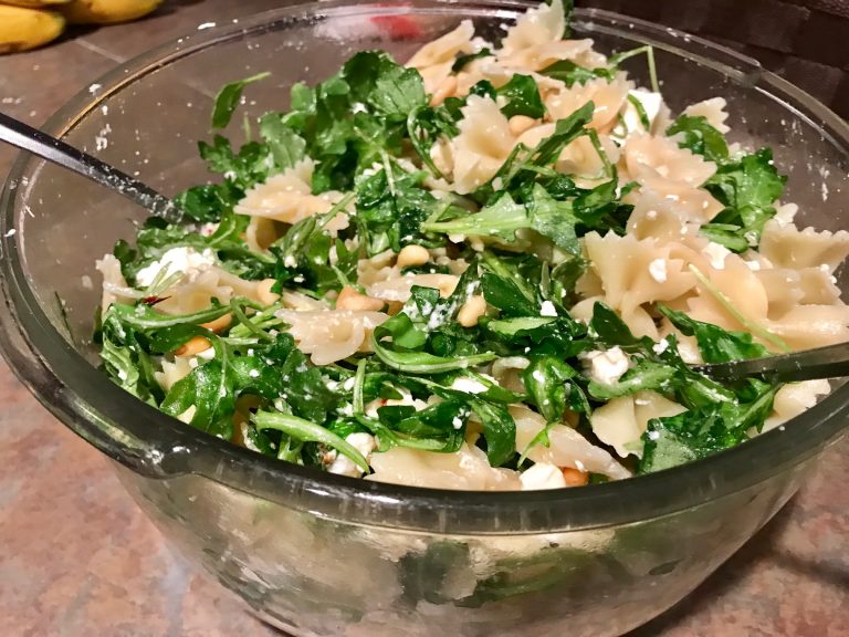 Garlicky Pasta with Marinated Feta & Arugula