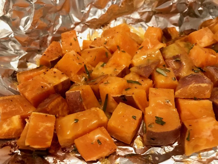 Cheesy Rosemary Sweet Potatoes on the Grill