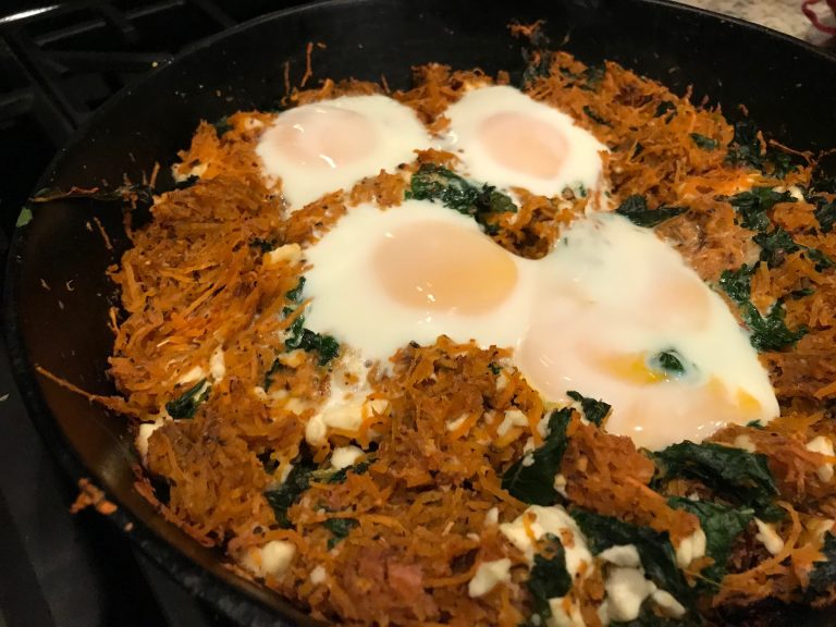 Feta & Sweet Potato Hash With Greens
