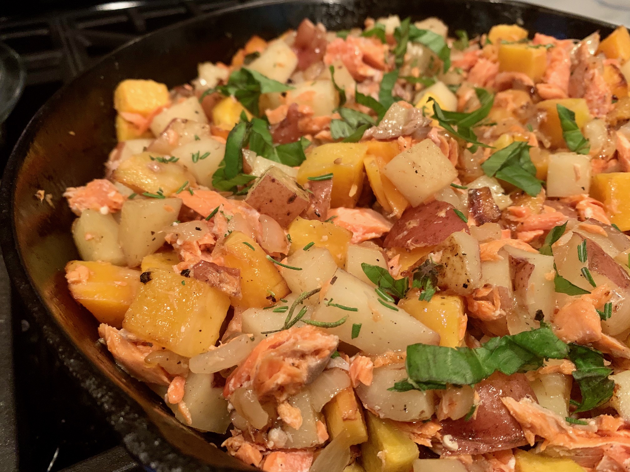 Salmon & Potato Hash with Fresh Herbs finding time for cooking