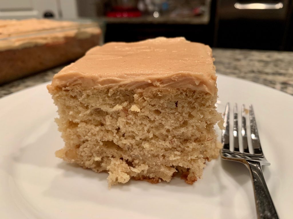 This banana cake with peanut butter frosting is perfect for any occasion & super easy