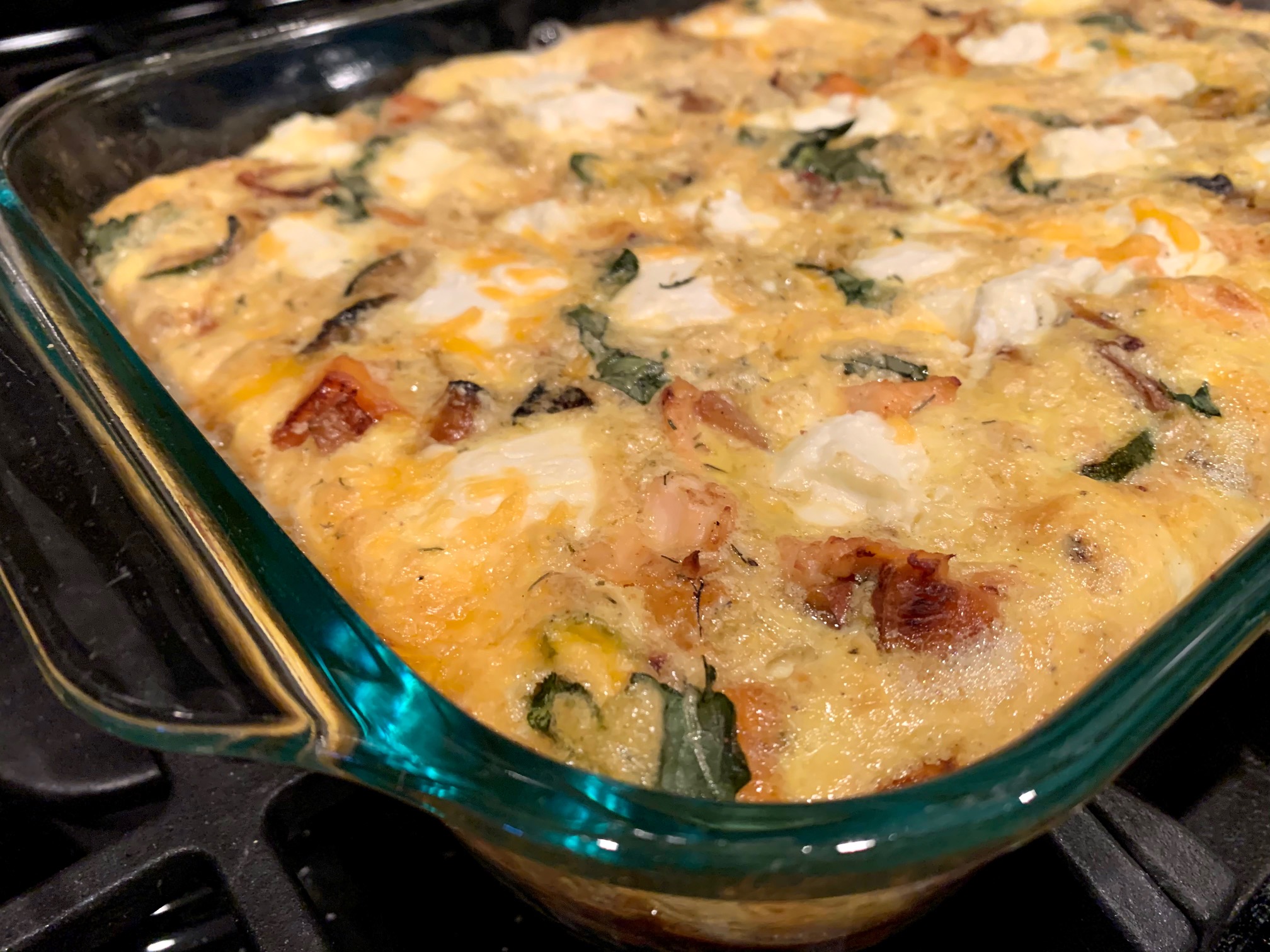Goat Cheese, Egg & Salmon Breakfast Casserole finding time for cooking