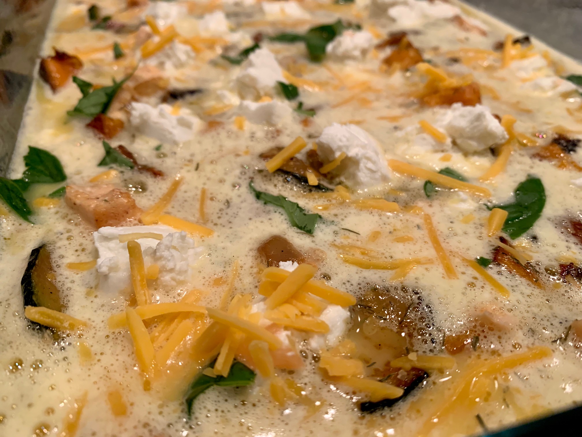 Goat Cheese, Egg & Salmon Breakfast Casserole finding time for cooking