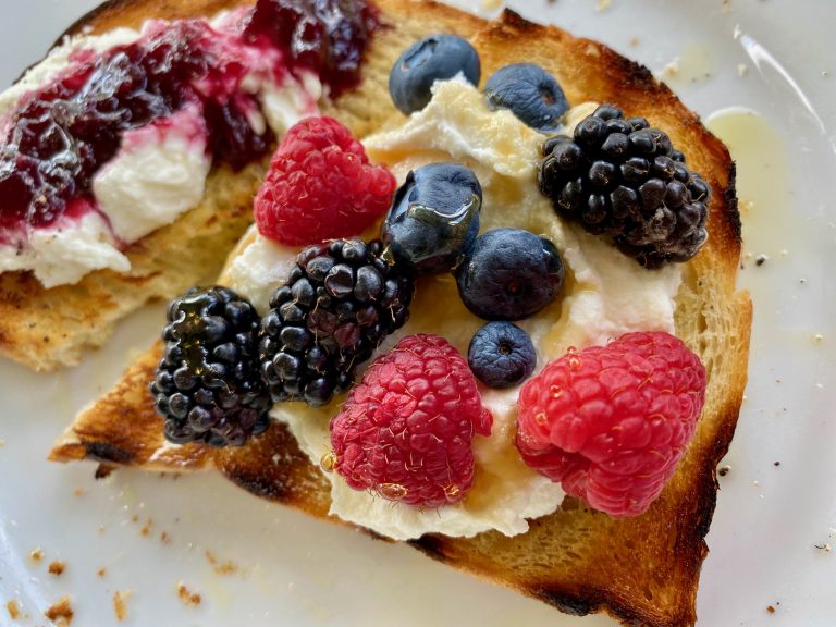 Grilled Sourdough Bread with Whipped Ricotta & Toppings