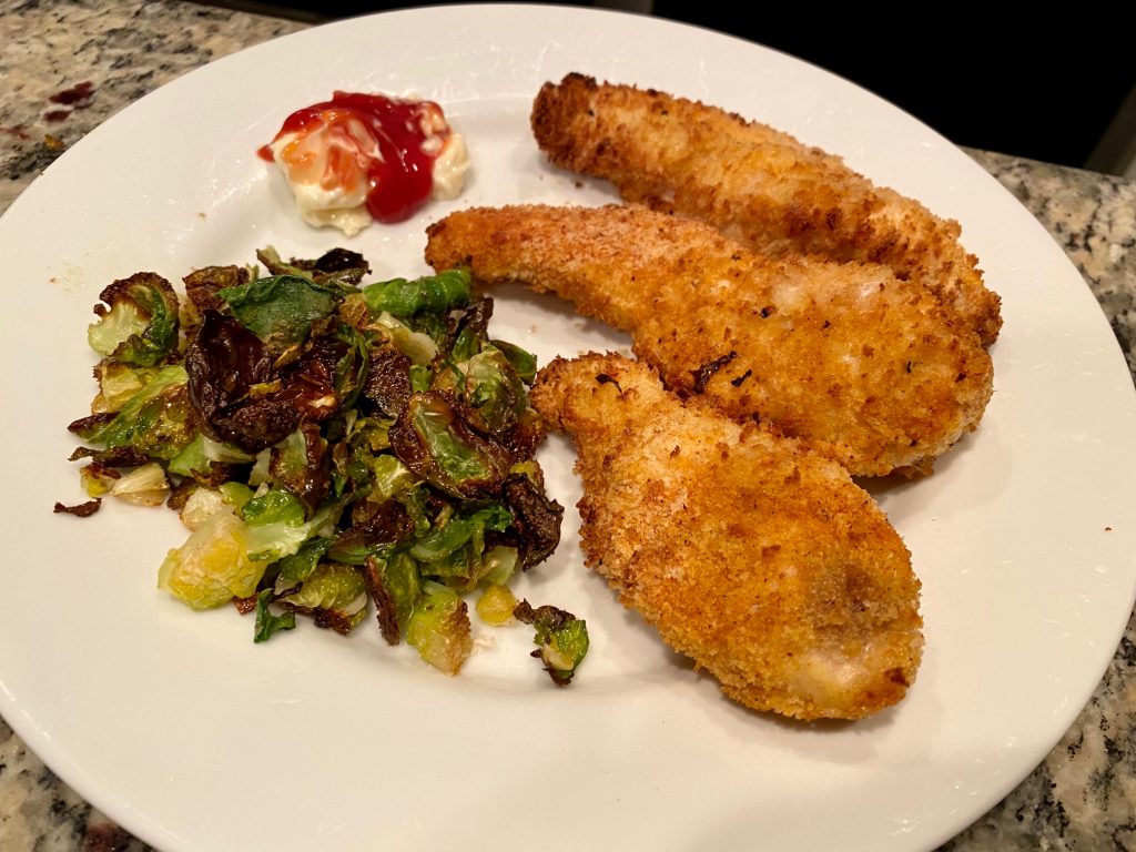 The crispiest chicken strips, made in an air fryer with panko breadcrumbs