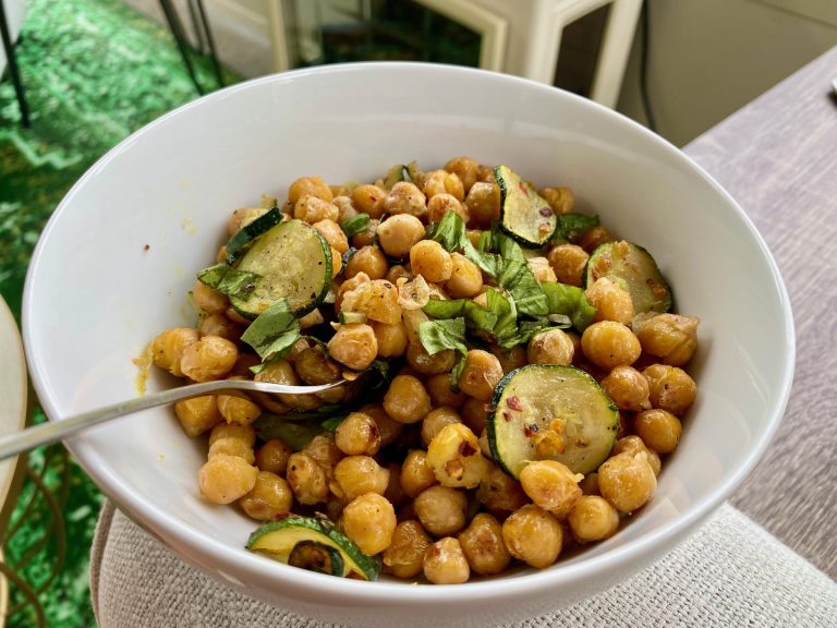 Lemon Chili Basil Crispy Chickpeas with Charred Zucchini