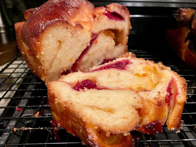 Cranberry-Apricot Brioche Babka with White Chocolate