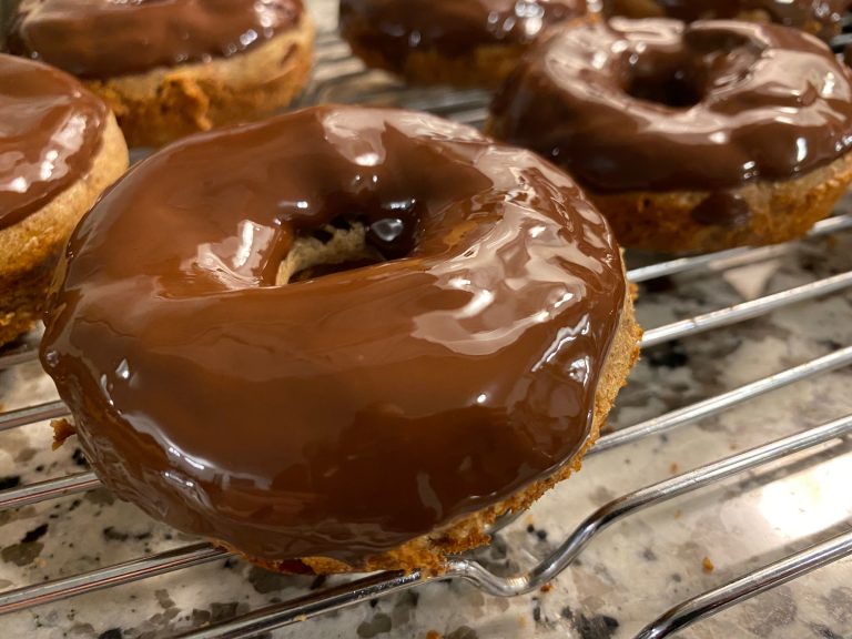 Healthy Banana Almond Butter Donuts with Chocolate Glaze (Gluten-Free, Dairy-Free, No Refined Sugar)