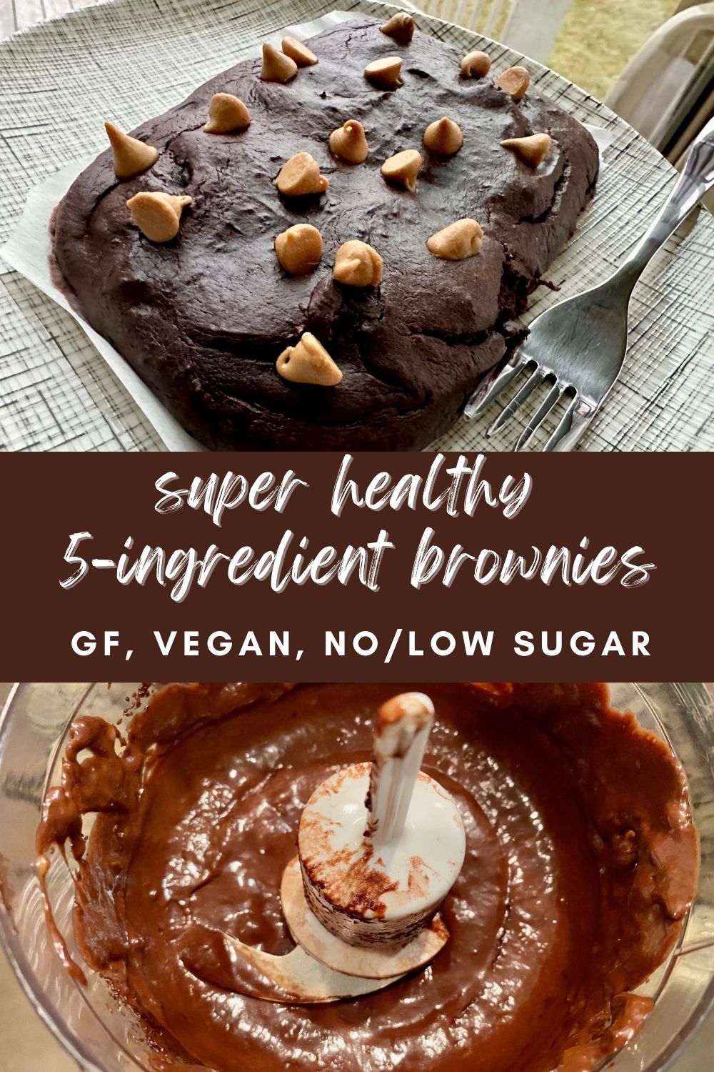 5-Ingredient Healthy Brownies | These delicious healthy banana brownies are made in the blender with only 5 ingredients & about 15 minutes, with no sugar, vegan, gluten-free, grain-free, dairy-free, and egg-free...and yet still delicious! A great healthy dessert recipe that's fast and easy. #healthydessert #gf #grainfree #dessertrecipe #blenderdessert