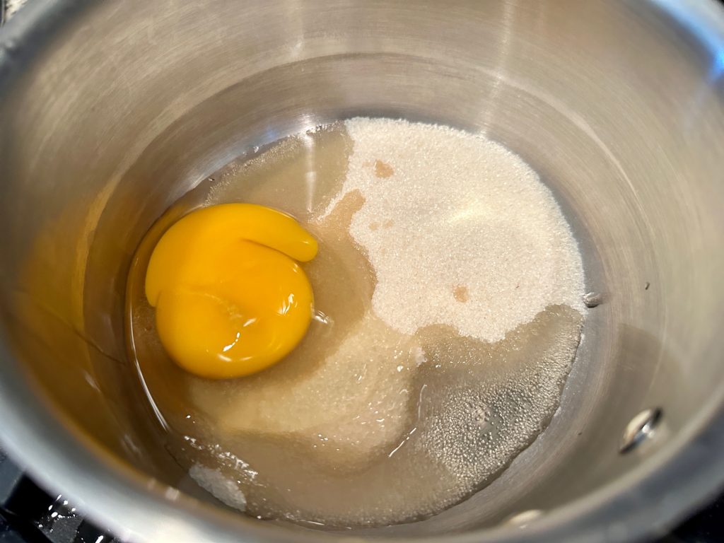 this lime curd starts with a base of sugar and egg, but no double boiler