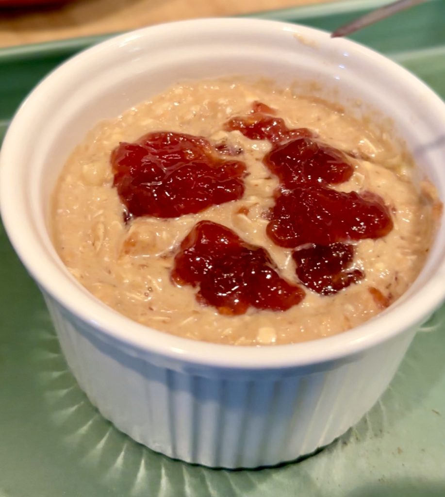 the swirled jam on top of this pb&j baked oatmeal makes this amazing 
