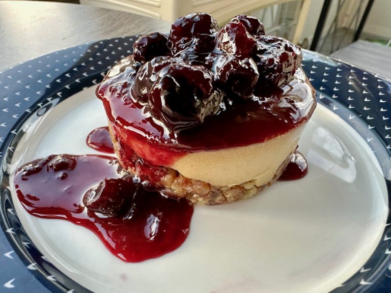 Easy No-Bake Vegan Cheesecake with Blueberry Compote (GF, Almond-Free)