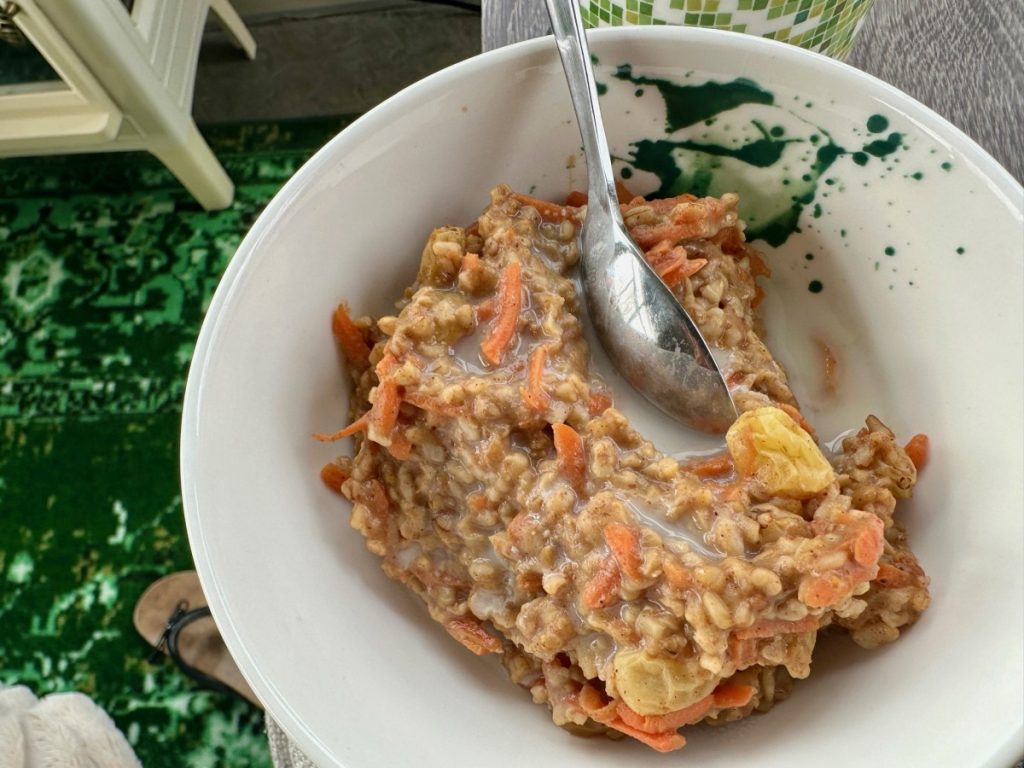 Healthy, Cozy Carrot Cake Oatmeal (Make-Ahead Breakfast) | This carrot cake oats recipe is super healthy, easy to make, packed with flavor, & a great make-ahead breakfast option (delicious leftovers!). It's gluten-free, dairy-free, & egg-free but has a lot of protein, so great for people with dietary restrictions, and a wonderful way to get a sneaky serving of veggies in first thing in the morning! This carrot cake oats recipe is super healthy, easy to make, packed with flavor, & a great make-ahead breakfast option