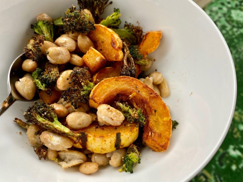 Roasted Cumin White Beans with Broccoli, Delicata Squash, & Tahini Sauce