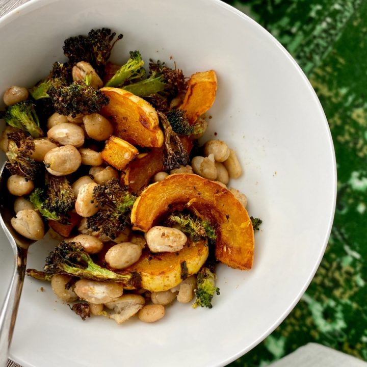 Roasted Cumin White Beans, Broccoli, & Delicata Squash with Tahini Sauce