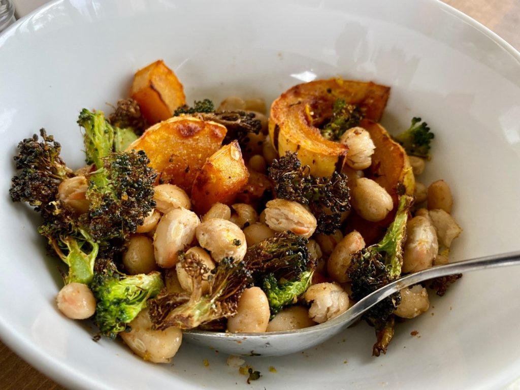 Roasted Cumin White Beans with Broccoli, Delicata Squash, & Tahini Sauce
