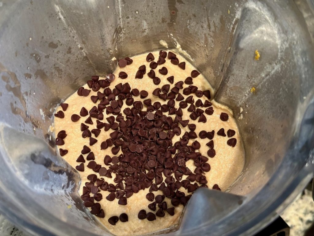 mini chocolate chips in the chickpea cookie batter