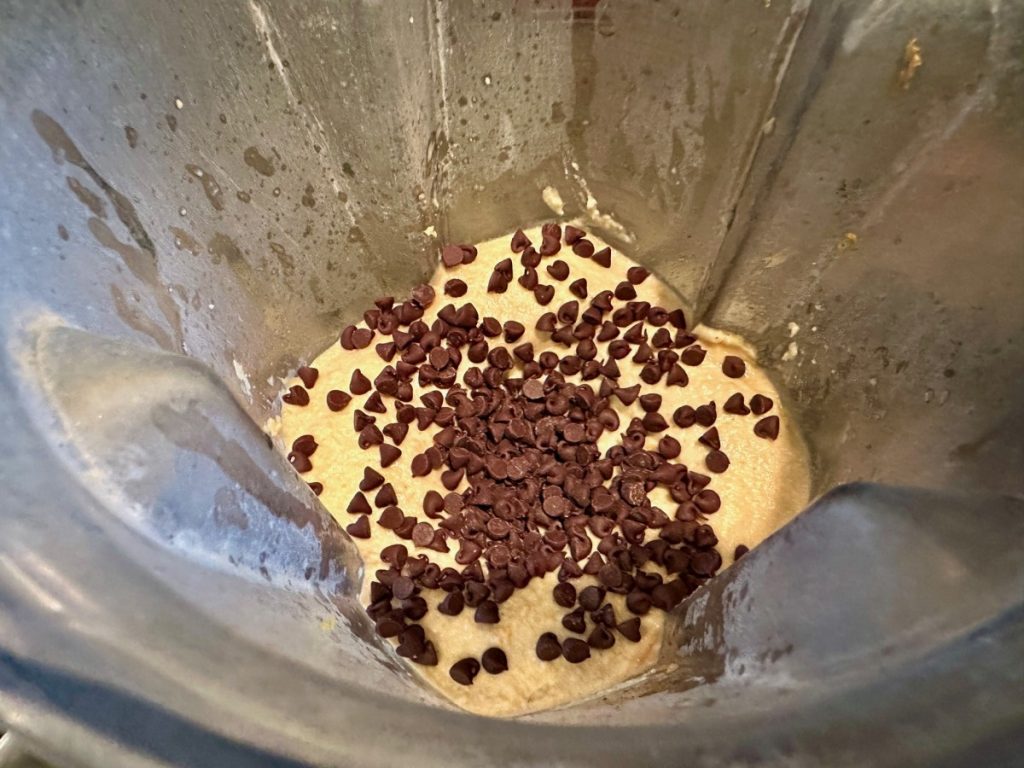 blood orange chickpea batter with mini chocolate chips