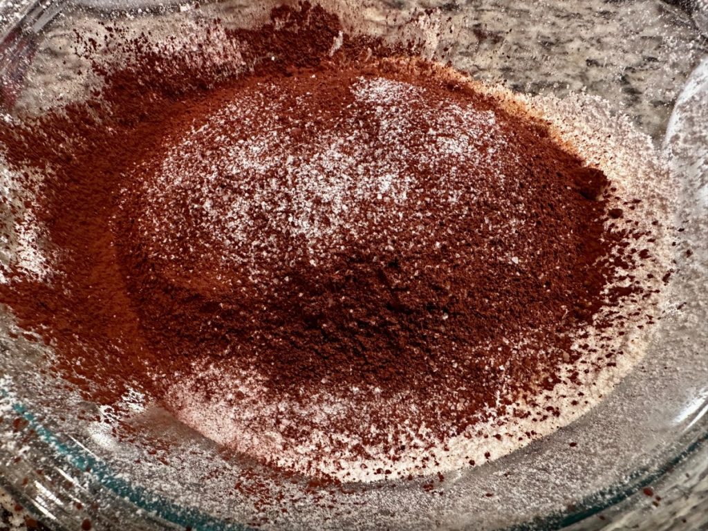 dry ingredients for salted dark chocolate shortbread cookies