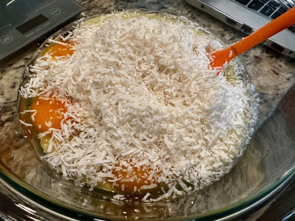 This coconut flan only takes a few minutes to stir together before going in the oven