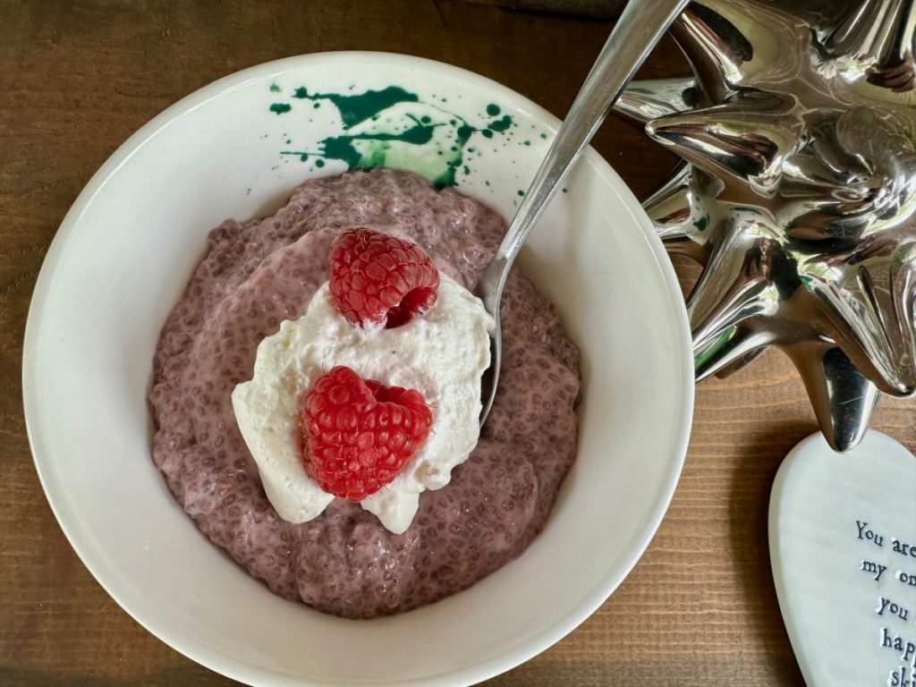 how to make healthy raspberry chia seed pudding, an easy dairy-free breakfast meal prep option