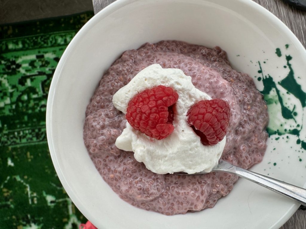 how to make healthy raspberry chia seed pudding, an easy dairy-free breakfast meal prep option