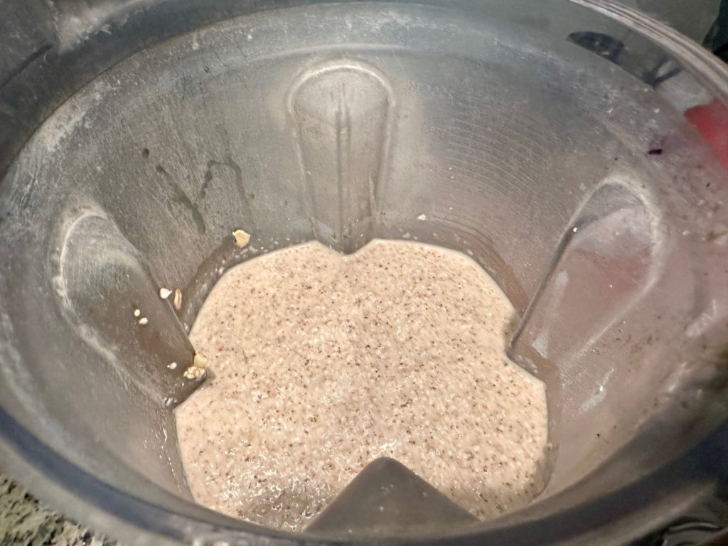 blended batter for super healthy gluten-free buckwheat, quinoa, & oat bread, made with soaked grains