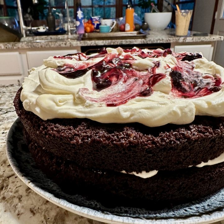 Blackberry Red Wine Chocolate Cake with Mascarpone Frosting