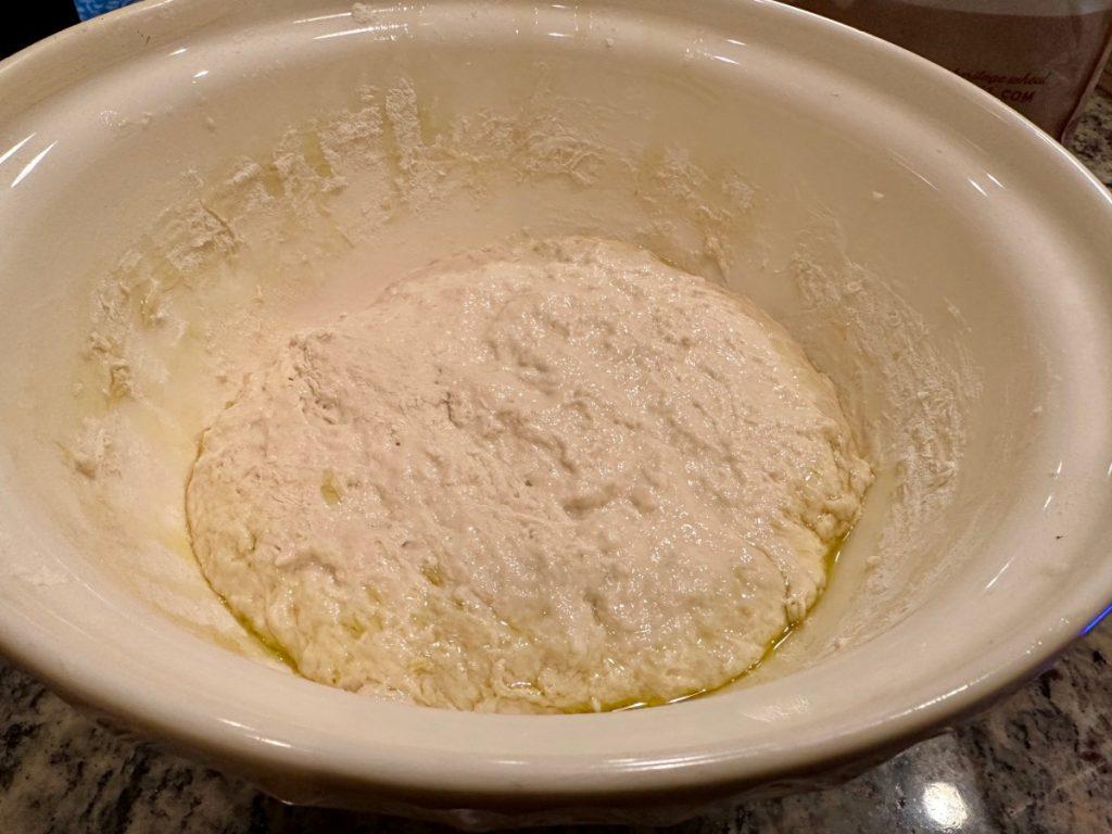 focaccia dough ready to rise