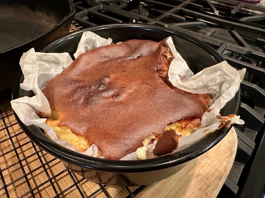 I tried a number of ways to line the pan for this air fryer cheesecake, but nothing with parchment paper worked well