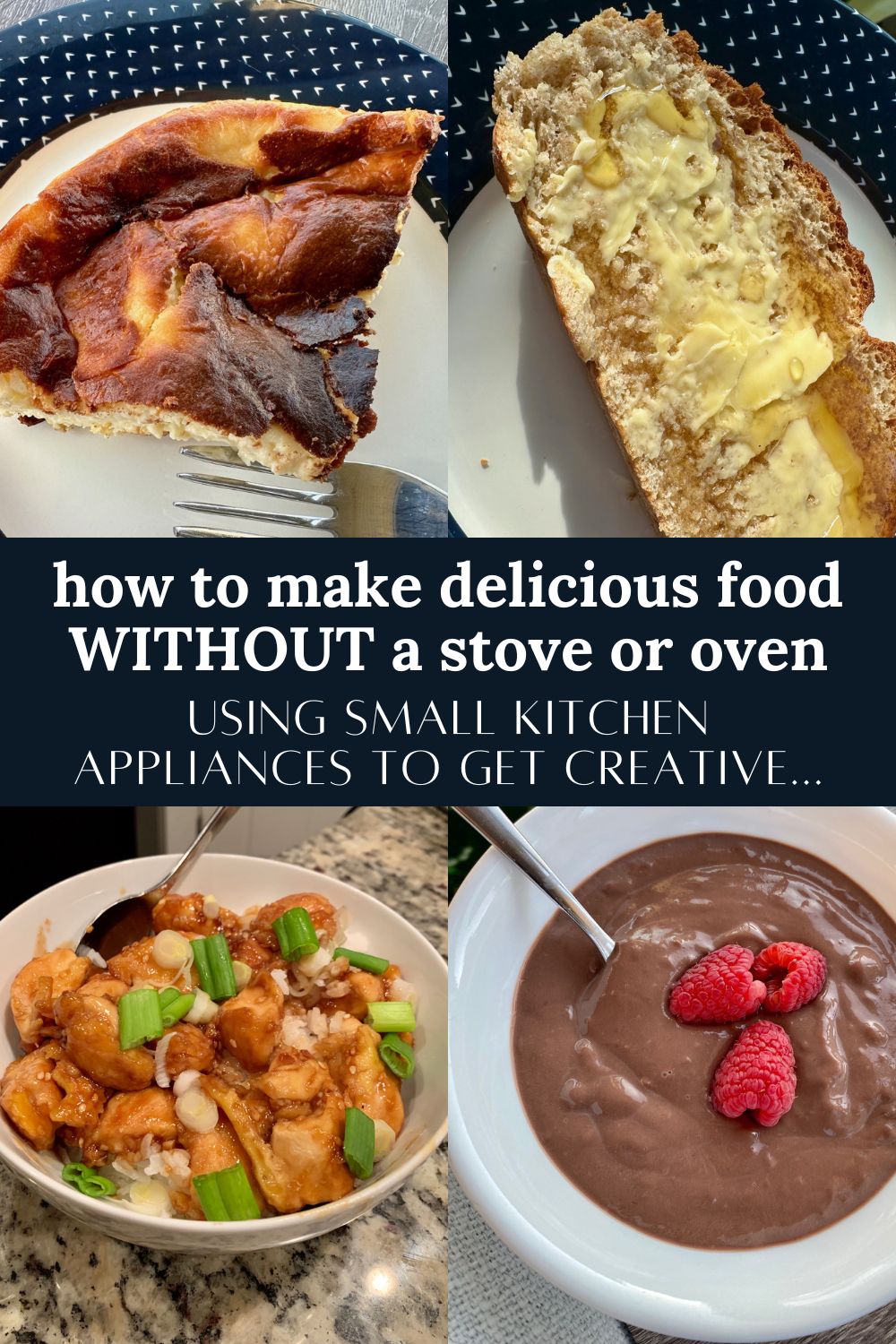 What to Make When Your Stove & Oven Go Kaput | You can use small appliances like the Instant Pot & air fryer to make creative dishes without a stove or oven...from sesame chicken to bread, here are my tips! What to make without a stove or oven, recipes without a stove, how to bake bread without an oven, dessert recipes without oven. Creative kitchen hacks.