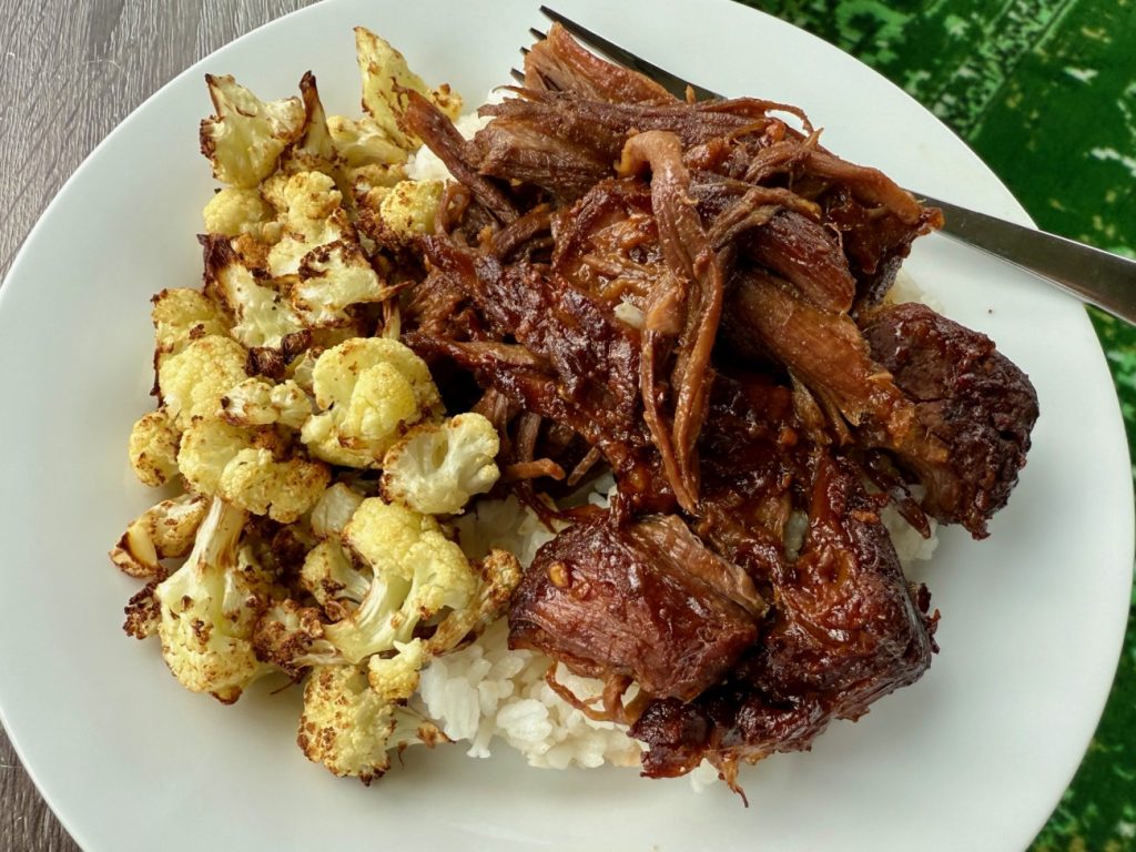 This delicious miso ginger chuck roast is packed with flavor, and is SO easy to make. A perfect hands-off meal (it just hangs out in the oven for a few hours), only 5 or so minutes of hands-on time--I love serving it with a simple coconut rice and lots of veggies!