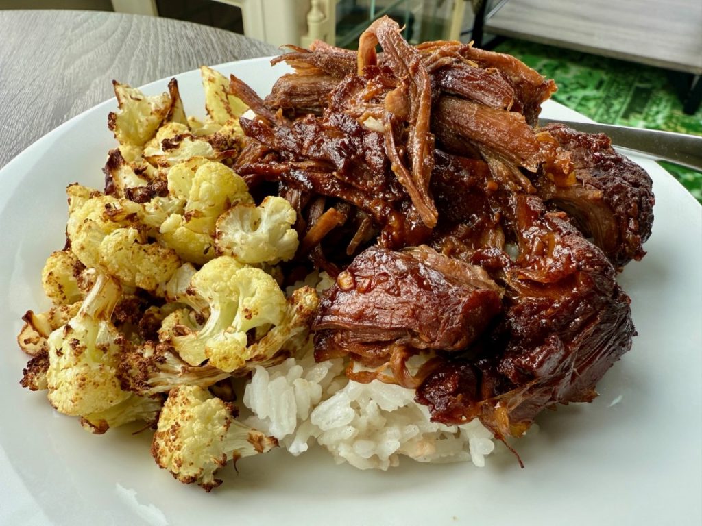 This delicious miso ginger chuck roast is packed with flavor, and is SO easy to make. A perfect hands-off meal (it just hangs out in the oven for a few hours), only 5 or so minutes of hands-on time--I love serving it with a simple coconut rice and lots of veggies!