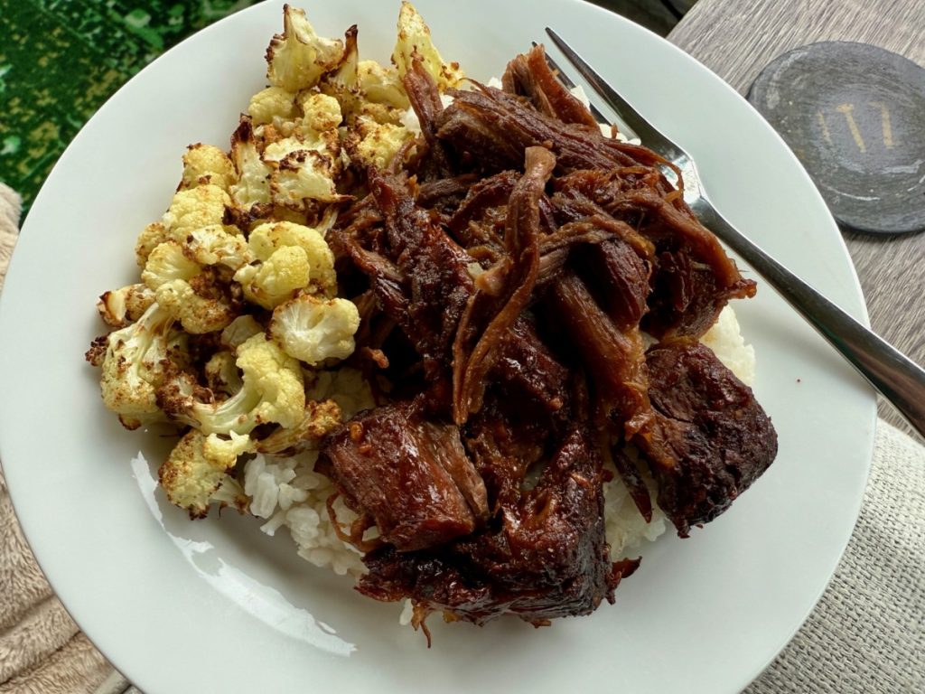This delicious miso ginger chuck roast is packed with flavor, and is SO easy to make. A perfect hands-off meal (it just hangs out in the oven for a few hours), only 5 or so minutes of hands-on time--I love serving it with a simple coconut rice and lots of veggies!