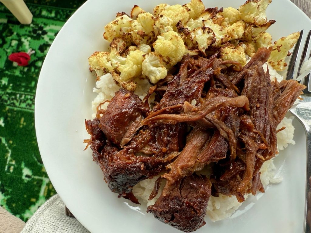 This delicious miso ginger chuck roast is packed with flavor, and is SO easy to make. A perfect hands-off meal (it just hangs out in the oven for a few hours), only 5 or so minutes of hands-on time--I love serving it with a simple coconut rice and lots of veggies!