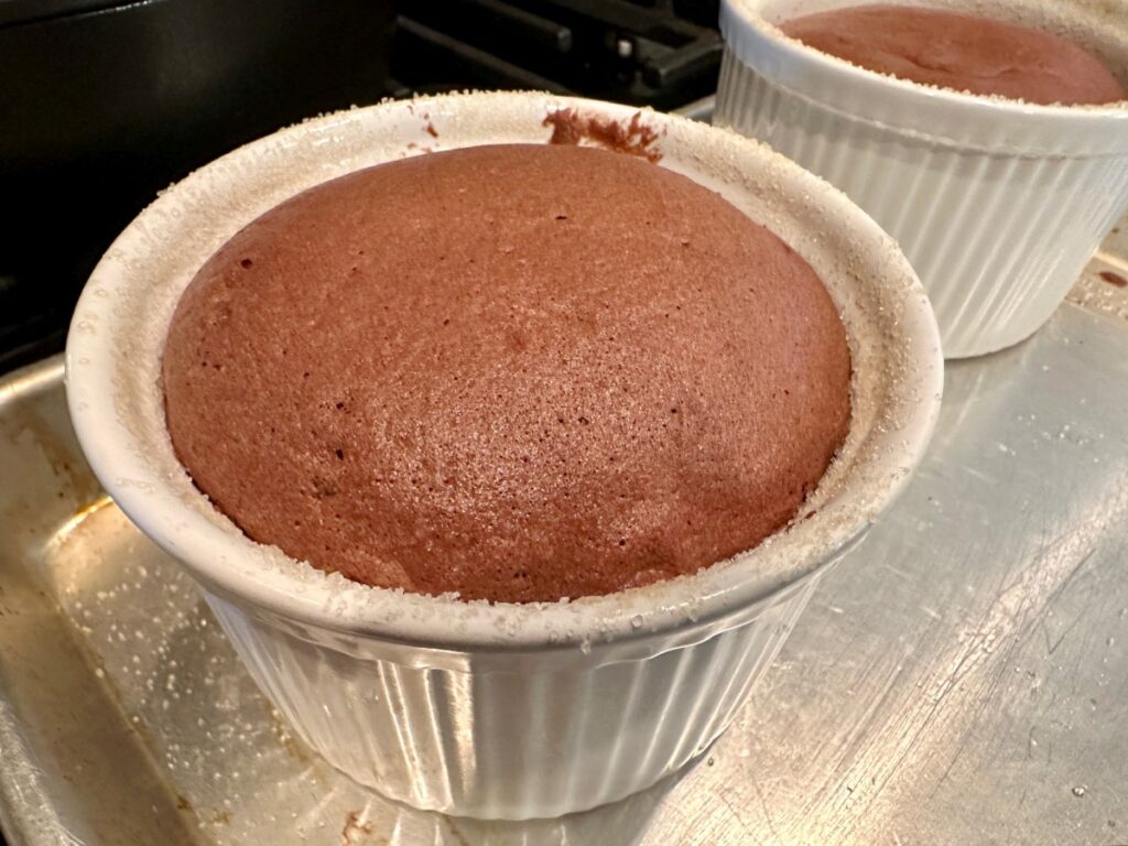 baked chocolate souffles - they didn't rise over the rim because I didn't use enough batter