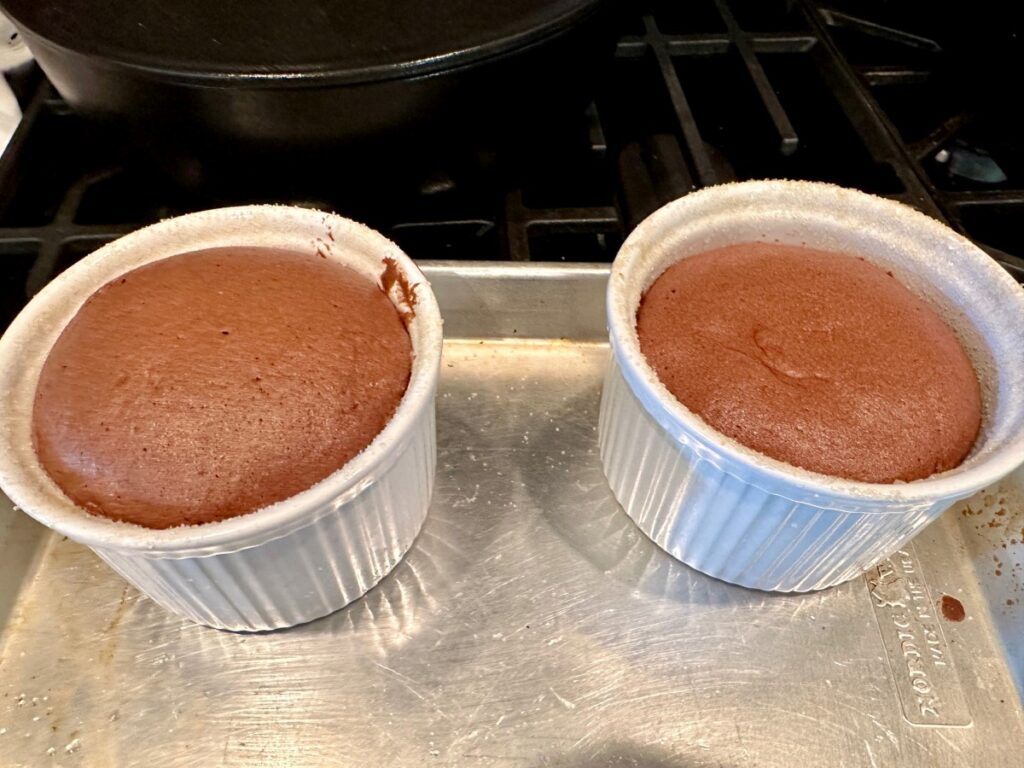 baked chocolate souffles - they didn't rise over the rim because I didn't use enough batter