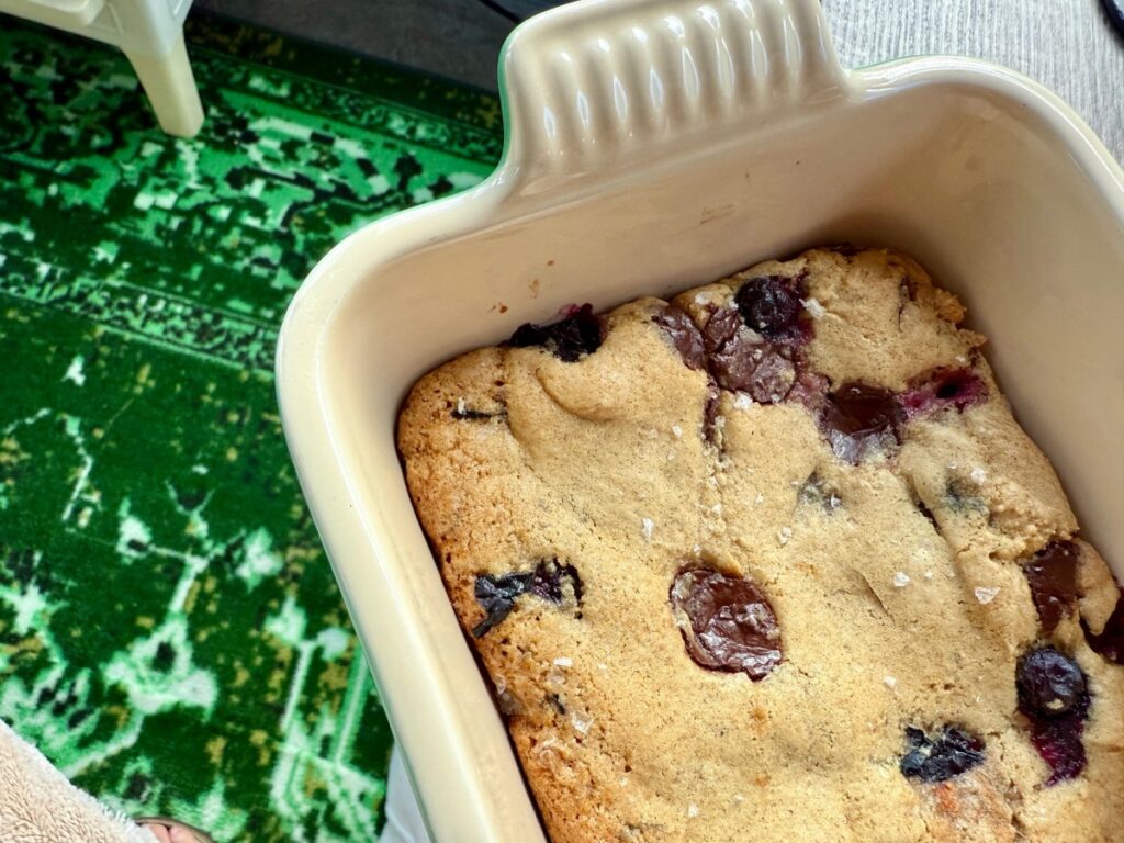 blueberry dark chocolate chip skillet cookie