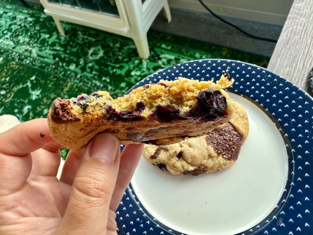 Blueberry Dark Chocolate Chip Cookies | This is a perfect summer cookie recipe, either regular cookies or a skillet cookie! I've never been the biggest fan of regular chocolate chip cookies, but these blueberry chocolate cookies level everything up a bit, balancing out some of the sickly-sweet flavors of the original.