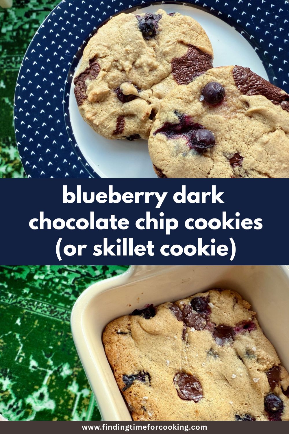 Blueberry Dark Chocolate Chip Cookies | This is a perfect summer cookie recipe, either regular cookies or a skillet cookie! I've never been the biggest fan of regular chocolate chip cookies, but these blueberry chocolate cookies level everything up a bit, balancing out some of the sickly-sweet flavors of the original. Blueberry cookies, summer cookie recipes, easy cookie recipes, blueberry recipes. #blueberries #cookies #darkchocolate