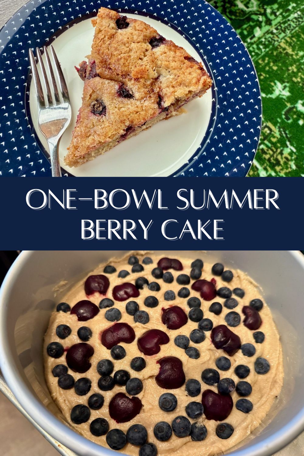 Summer Cherry & Blueberry Cake | This delightfully easy summer berry cake brings fresh blueberries and cherries to the party, with a one-bowl dessert that's perfect any time of year. It's also a great make-ahead dessert, since it tastes even better the next day! Summer dessert ideas, one-bowl cake, easy dessert. #summerdessert #snackcake