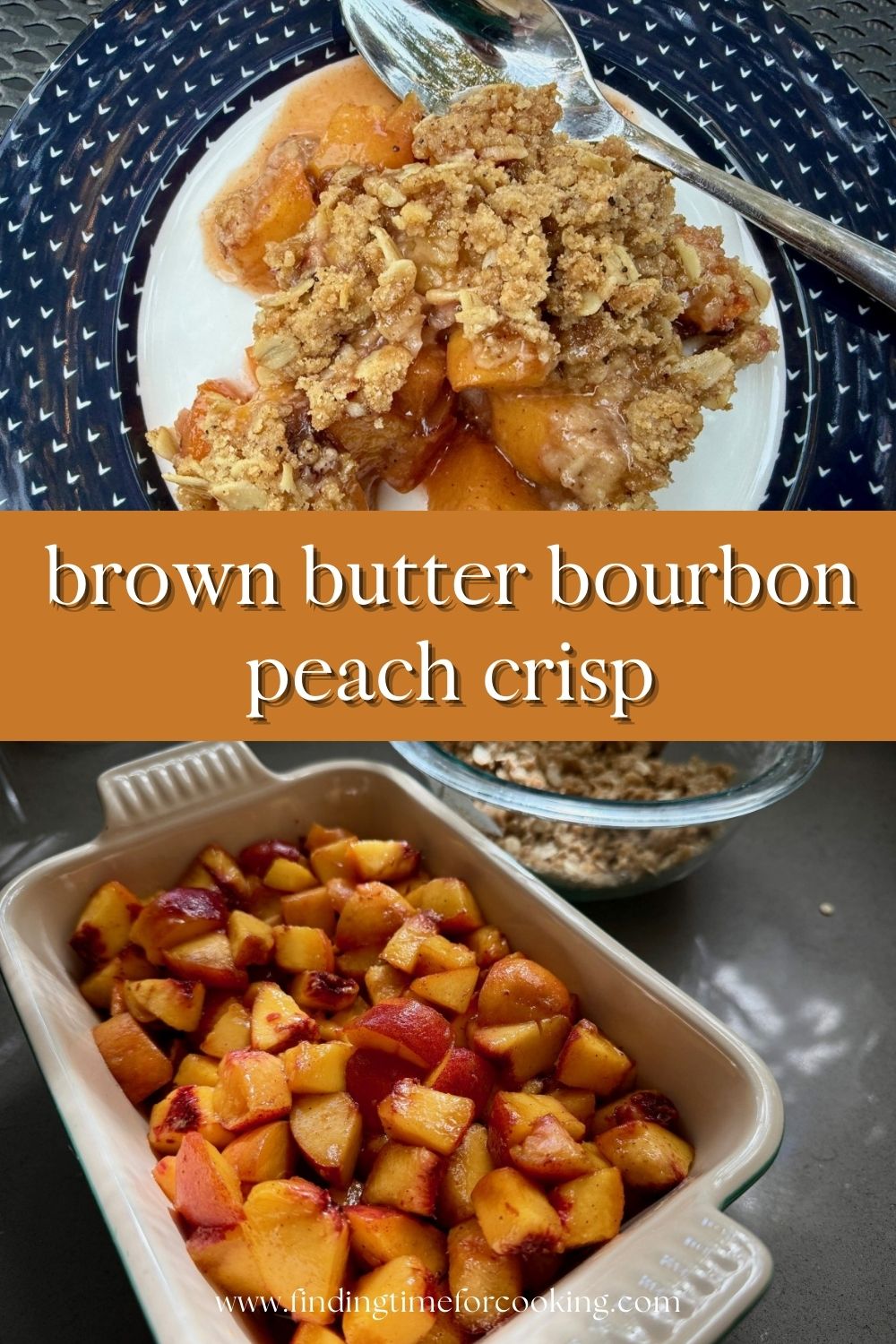 The Perfect Peach Crisp | This brown butter bourbon peach crisp is the ultimate version of this American classic, and a pure summer treat! All you need are delicious ripe peaches and only a few minutes of hands-on time. The is the best peach crisp out there. The topping can be made gluten-free if needed. What to make with fresh peaches, peach desserts, fruit dessert recipes. #peachcrisp #bestdesserts #dessertrecipes #summerrecipes